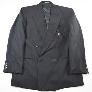 Mani Giorgio Armani 42L Black 100% Wool Italy Double Breasted Blazer Jacket Coat